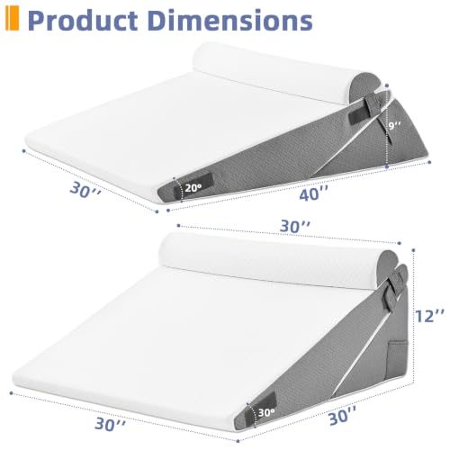 Image of Sasttie Extra Wide Wedge Pillow Set for After Surgery, Dark Grey & White | Bed Wedge Pillow Headboard with Memory Foam Neck Cushion, for Acid Reflux, Sleeping, Neck & Back Support