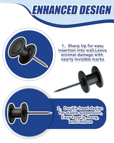 Image of 20 Pcs Double Headed Picture Hangers - 4 Sizes Thumb Tacks (10 /15 /30 /40lb), Heavy Duty Push Pins & Wall Nails for Drywall /Wood, Picture Hanging Nails for Frames, Tapestry, Photos and Decor