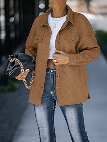 ZESICA Women's 2025 Fall Casual Long Sleeve Button Down Loose Lightweight Shacket Shirt Jacket Coat Outerwear with Pockets3