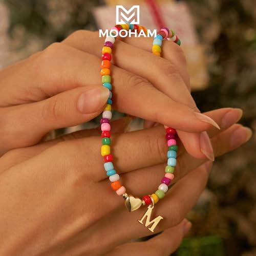 M MOOHAM Initial Necklace for Women Girls, Colorful Beaded Necklace, A-Z - image 5
