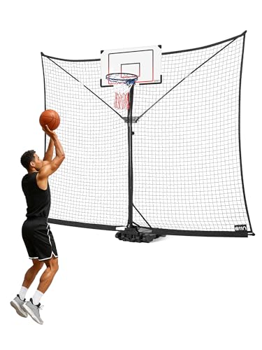 A11N SPORTS Basketball Rebounder Net Yard Guard – 10x8 FT Outdoor Basketball Net Catcher Backstop for Round & Square Poles, Pole-Wrap Storage