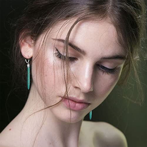 Natural Real Genuine Column Vertical Bar Turquoise Stone Earrings,Simple Dainty Long Single Gemstone Quartz Crystal Stone Western Statement Dangle Drop Earrings for Women4