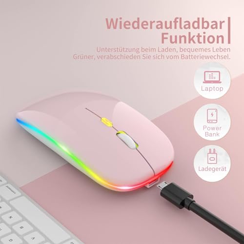 Image of LED Wireless Mouse, Slim Silent Mouse 2.4G Portable Mobile Optical Office Mouse with USB & Type-c Receiver, 3 Adjustable DPI Levels for Notebook, PC, Laptop, Computer (Pink)