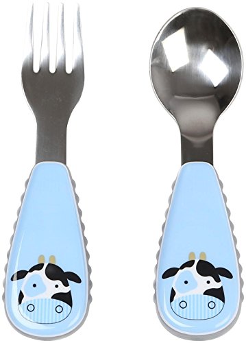 Skip Hop Baby Zoo Little Kid and Toddler Fork and Spoon Utensil Set, Multi Cheddar Cow