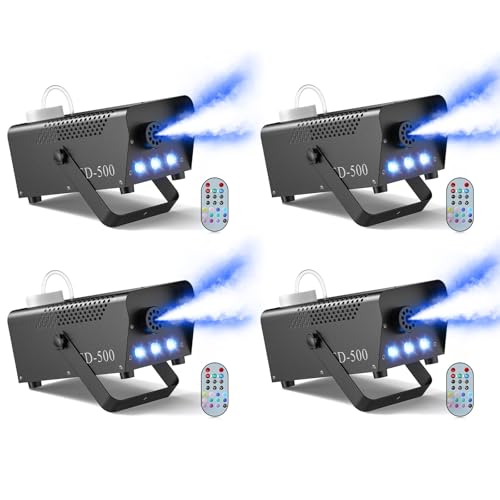 Image of Fog Machine with Lights,Smoke Machine Halloween 500W 14 Colorful LED Lights Effect, Wireless Remote Control, for DJ Parties Stage Outdoor Christmas Wedding, 4 PACK