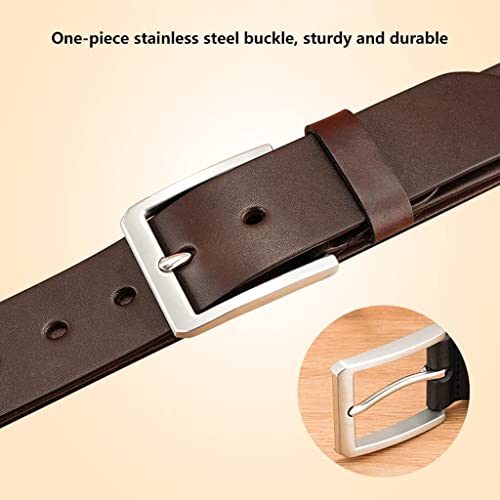 OLOTU Brown Men's Leather Belt 1.5'' Stainless Steel Pin Buckle Reversible Belt Men's Casual Jeans Work Dress Belt3