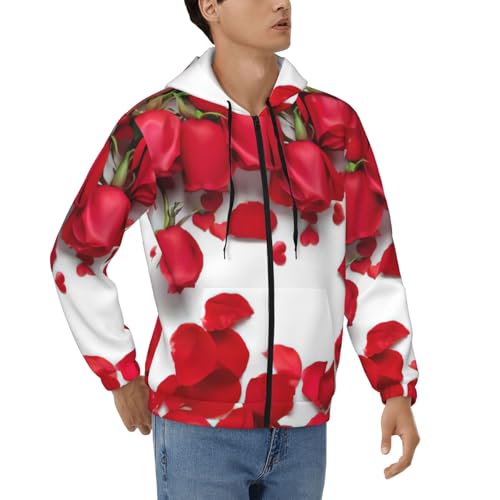 Sweat à capuche zippé EdWal pour hommes avec imprimé de pétales de rose rouge