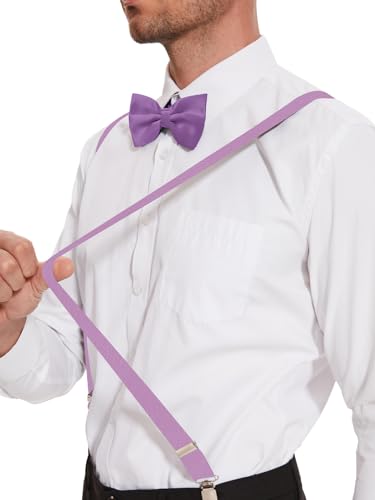 Image of habibee Suspenders and Bow Tie Set for Men, Adjustable Elastic Braces with Y-Back, Diverse Colors, Strong Clips