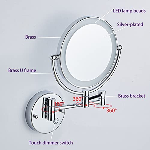 Espejo de maquillaje redondo LED 8 pulgadas de pared miniatura 7