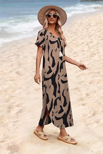 Image of WIHOLL Women's Summer Short Sleeve Dresses Maxi Dress Vacation Beach Sundresses 2026 with Pockets