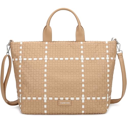 Queenoris Woven Bag for Women, Vegan Leather Tote Bag Summer