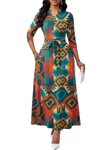 Image of BubFee Maxi Dresses for Women Semi Formal Long Dress 3 /4 Sleeve Casual A-line Church Dresses with Pockets