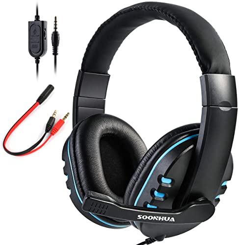 SOONHUA - Auriculares de diadema para Xbox One, PS4, micrófono, cancelación de ruido, micrófono para videojuegos, sonido envolvente, control de volumen, almohadillas de memoria suave