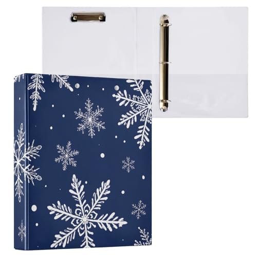 Image of Christmas Snowflake Blue 3 Ring Binder with 2 Interior Pockets 1.5 inch Binders 3 Ring Heavy Duty Fit 8.5 inch x 11 inch Letter Size for Office School, 2 Pack