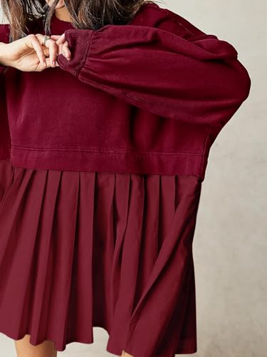Image of Dokuritu Sweatshirt Dress Women Crew Neck Long Sleeve Patchwork Pullover Tops Flowy Oversized Sweatshirt Mini Dress