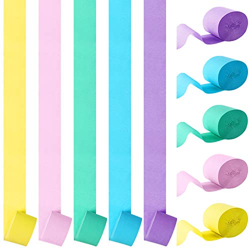 Outus 5 Rolls Pastel Crepe Paper Streamers Colorful Rainbow Pastel Streamers Hanging Decorations For Baby Shower Birthday Wedding Festive Party Supplies, 1.77 Inch, 82 Ft/Roll #TOP19