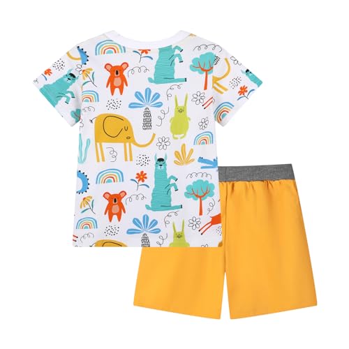 Image of HILEELANG Toddler Boy Summer Short Clothes Sets Cotton Crewneck Tees Shorts Pocket Adjustable Knite Shorts Playwear Sets