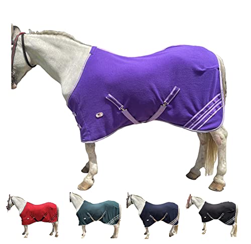 Image of Majestic Ally Anti Pill Fleece Horse Blanket /Sheet with Silver Braided Rope (Purple, 80)