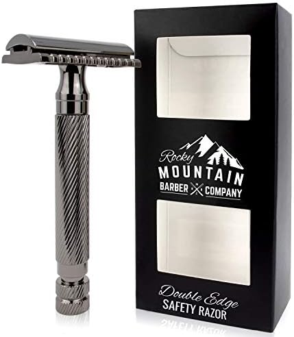 Men's Double Edge Safety Razor - Premium, Heavy Duty Safety Razor, 3 Piece Closed Comb Design For a Closer Shave - Made with Brass & Metal Finish by Rocky Mountain Barber Company