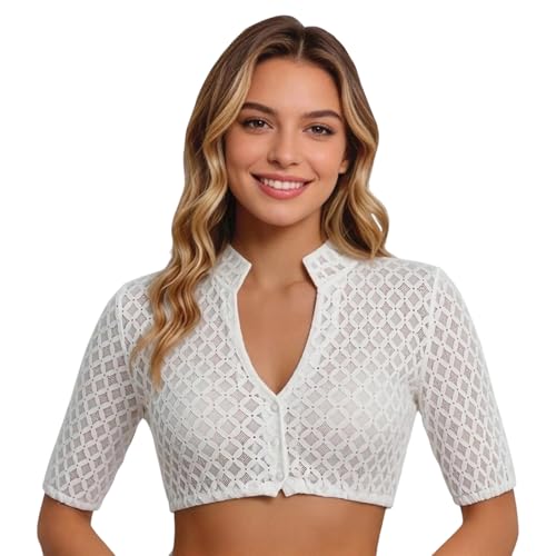 CEWIFO Oktoberfest- Bluse mit Puffärmeln und Spitze- Traditionelles Bayerisches Bierfest- Top (White, S)