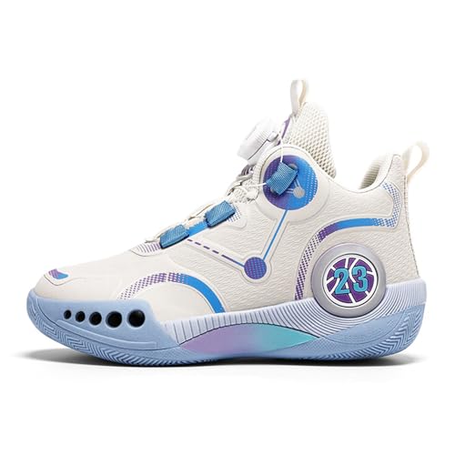 Mateju Kids Basketball Shoes, Rotating Button Girls Boys Basketball Shoes, Boys Trainers, Trainers Comfort High Top Kids Trainers Children's Non-Slip Running Shoes Purple