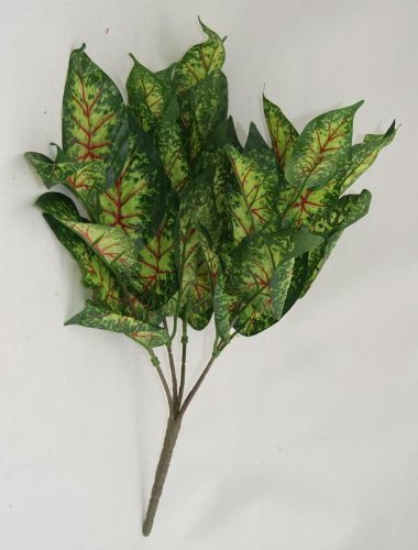 55cm Artificial Caladium Red Green Foliage Plant Bush 45 Leaves Memorial Home Arrangements