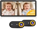 Luckview BM5PRO Moniteur de voiture de bébé double caméra, 7.2 1 cm 1080P Ecran de partage, vision nocturne infrarouge automatique, 360 Mont de l'appuie-tête de degré, pour deux enfants et voyage en famille (Yellow)