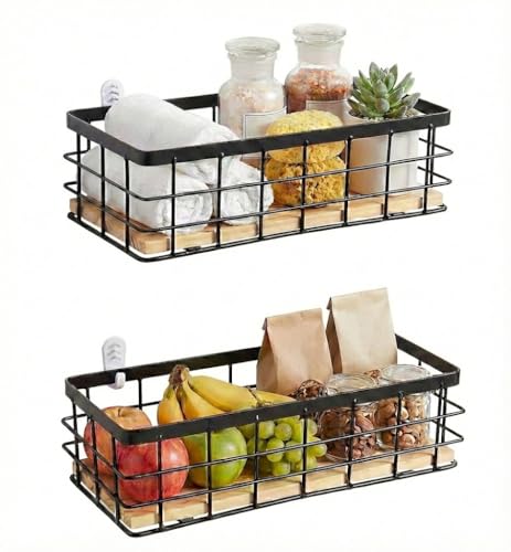 Cesta De Alambre, Cesta De Metal Para Almacenamiento, Cesta Decorativa De Pared, Base De Madera Extraíble, Para Baño, Cocina, Despensa, Aperitivos De Frutas, Color Negro 2 Unidades Cesta De Alambre, Cesta De Metal Para Almacenamiento, Cesta Decorativa De Pared, Base De Madera Extraíble, Para Baño, Cocina, Despensa, Aperitivos De Frutas, Color Negro 2 Unidades