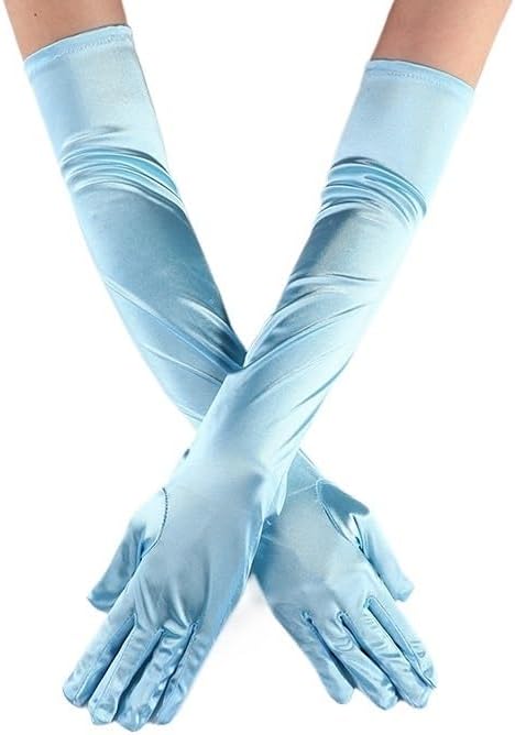 Satin Gloves 4pairs 52CM Solid Color Satin Long Finger Mittens Women Evening Party