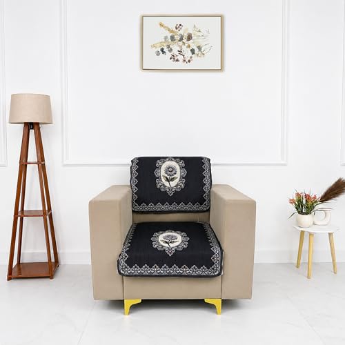 Image of Homerz Premium 'Maharaja Paradise Series' Sofa Cover | Net Fabric Sofa Cover | Washable, Anti-Dust Backed & Wrinkle Resistant Cover (Regal Flower, 1 Seater, Seat Cover with Backrest)
