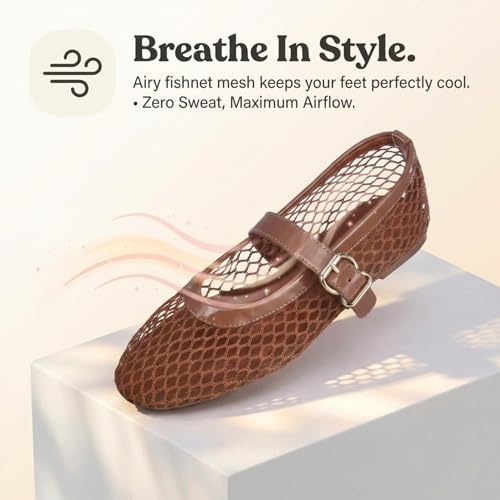Image of EMMA NEW YORK Mesh Ballet Flats for Women, Mary Jane Mesh Ballet Flats Shoes for Women with Buckle Strap