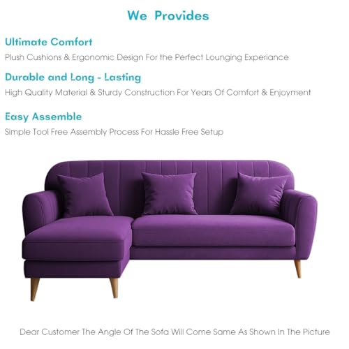 Image of Atticus LHS 4 Seater L Shape Sofa Set for Living Room (Purple Fabric) Premium Fabric Sofa Set