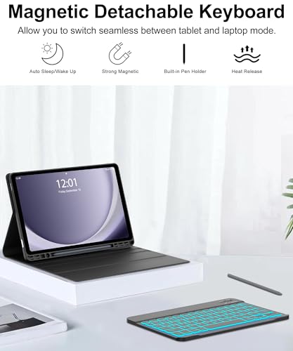 Image of Keyboard for Samsung Galaxy Tab A9+ Plus 11 Inch 2023 Case with Backlit Keypad, Protector Case for Samsung Tablet Keyboard A9+ 11'' with Pen Holder, Wireless Keypad with Colors Backlight, Navy Blue