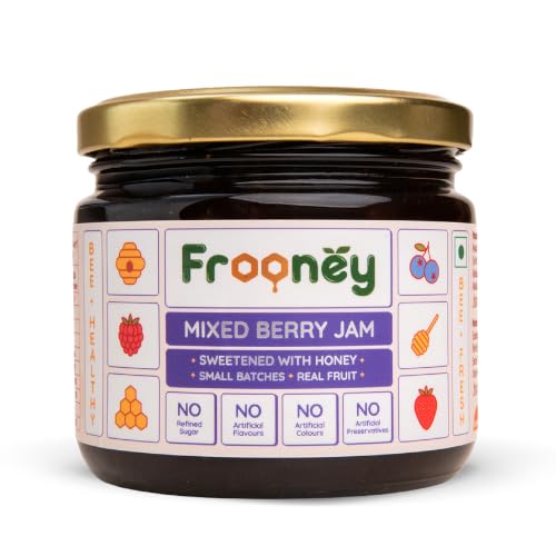 Image of Frooney Mixed Berry Jam Sweetened with Honey | 100% Pure Natural Jam | No Refined Sugar | Real Berry Blend | No Artificial Colours or Preservatives | Small Batch Fruit Spread | Clean Label Breakfast Jam /350g