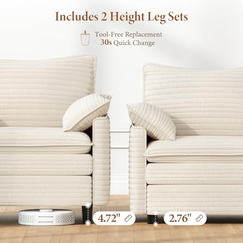 Image of Vesgantti 108 inch Modular Sectional Sofa, Comfy Cloud Couch with Movable Ottoman Deep Seat Corduroy L Shaped Modular Sofa, Sectional Couches for Living Room, Bedroom and Apartment, Beige