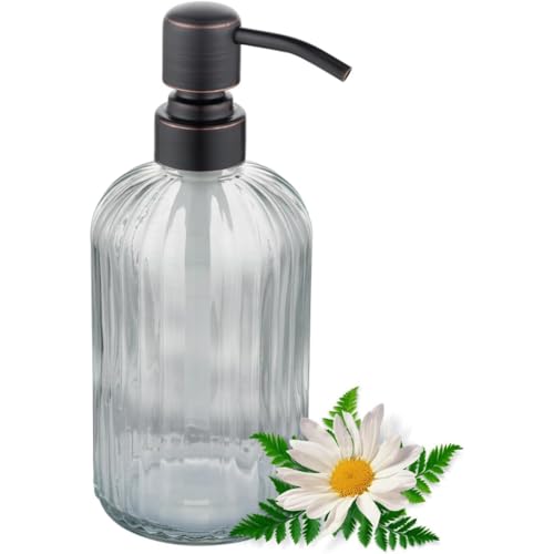 Image of Glass Soap Dispensers Oil Rubbed Bronze, for Kitchen and Bathroom, Heavey Glass Bottle 15oz, Stainless Steel Head