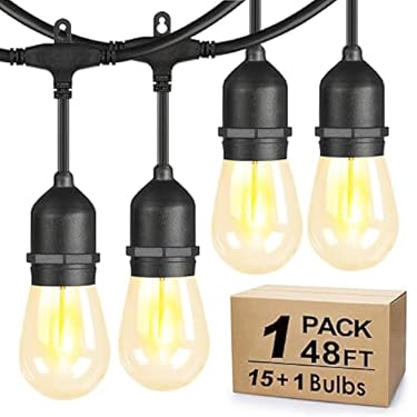 AMAZON - GLSbuld Outdoor String Lights, 48ft Patio String Lights with Bright 2W Shatterproof LED Bulbs for Patio, Backyard, Party, Porch, Bistro, Cafe Bar, Garden Outdoor