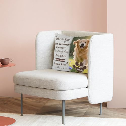 AnJeey Personalisiertes Erinnerungskissen für Hunde/Katzen | Doppelseitiges Foto & Name | Trostgeschenk Trauer | Gedenkgeschenk verstorbenes Haustier