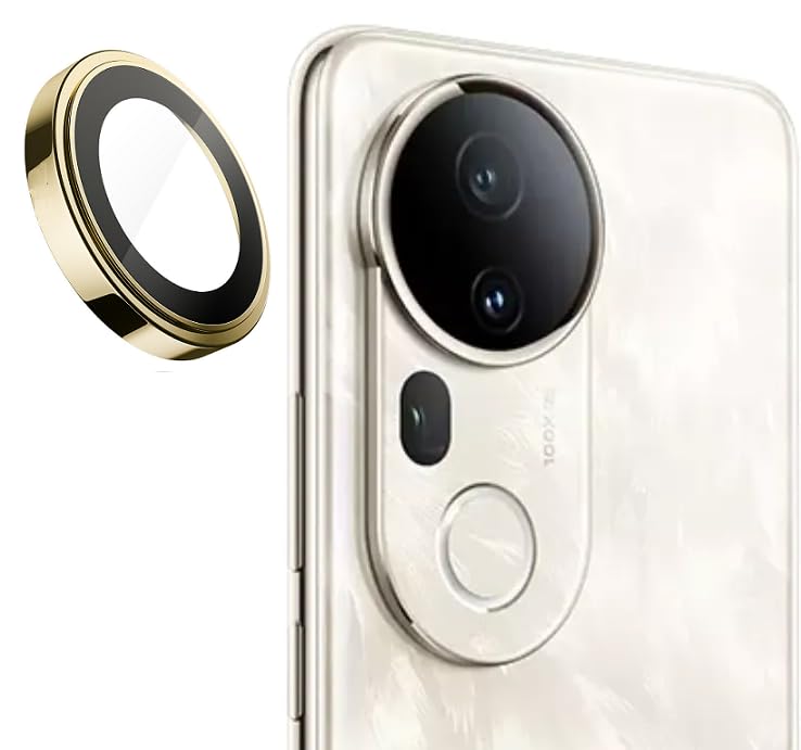 Image of Primiume HD+ Upgraded Camera Lens Frame Glass for Vivo T4 Ultra 5G Camera Lens Protector and Aluminum Alloy Rings - Gold /1Pack
