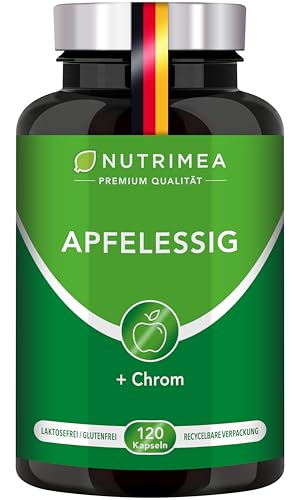 Apfelessig Kapseln - Mit Chrom - 1500 mg Apfelessig - Geschmacksneutral - 120 Vegane Kapseln - Apple Cider Vinegar Nutrimea Apfelessig Kapseln - Mit Chrom - 1500 mg Apfelessig - Geschmacksneutral - 120 Vegane Kapseln - Apple Cider Vinegar Nutrimea