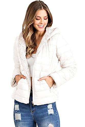 Love Tree Women's Juniors Reversible Hooded Teddy Bear Slim Puffer Jacket2