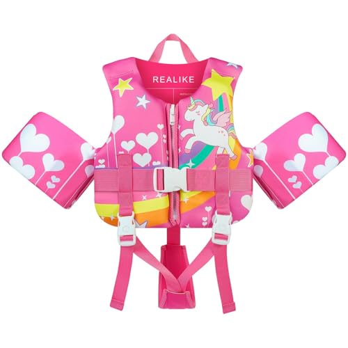 Image of REALIKE Kids Swim Vest Toddler Floaties Adjustable Safety Strap Swimming Aids for Toddlers Children Float Swimsuit, Suitable for Age 2-10 Years/22-88lbs