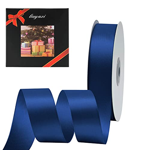 Image of Solid Color Double Faced Navy Blue Satin Ribbon 1 inch X 25 Yards, Ribbons Perfect for Crafts, Wedding Decor, Bow Making, Sewing, Gift Package Wrapping and More