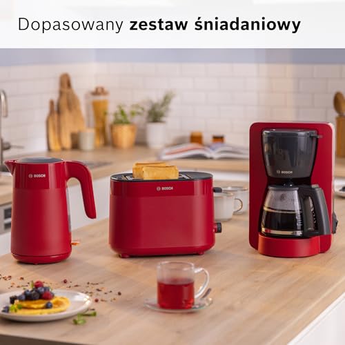 Bosch, toster, MyMoment, pojemnik na 2 kromki, podgrzewanie, rozmrażanie, ruszt na bułki, funkcja wysokiego podnoszenia, automatyczne wyłączanie, czerwony, TAT2M124
