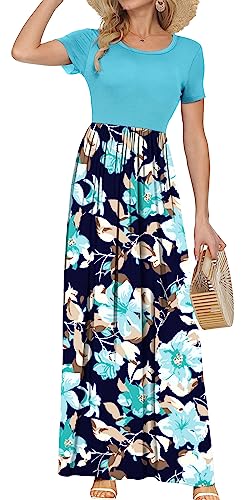 Image of AUSELILY Women's Classic Short Sleeve Loose Plain Casual Long Maxi Dresses for Women 2026