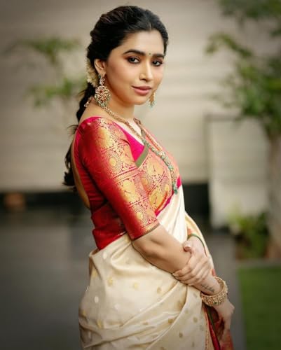Image of Flosive Women's Kanjivaram Silk Saree With Beautiful Blouse With Zari Border