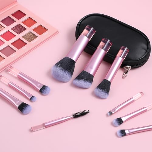 10 Pcs Travel Makeup Brush Set Mini Makeup Brushes Travel Size With Pack Portable Small Eyeshadow Eye Lipstick Foundation Brush Shadow Contour Blush Concealer Black Pink - Image 3