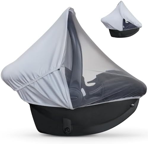 liuliuby Summer Baby Car Seat Cover | 2-in-1 Breathable Carseat Sun Shade & Mosquito Net | UV Protection Lightweight Canopy Covers for Infant Unisex | Bug Net Mesh for Warm Weather (Gray)