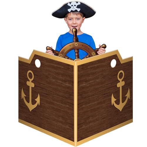 3 Pcs Pirate Ship Wheel Cardboard Cutout Nautical Pirate Party Decorations Set 2 Pcs Cardboard Cutout Large Pirate Captain Photo Props Back Drops for Pirate Party Halloween Home Outdoor Decorations