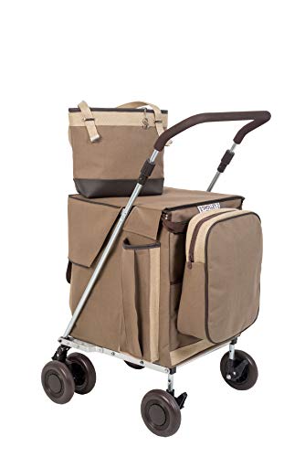 Sholley - Carrito de la compra plegable con 4 ruedas, 6 ruedas, carro de la compra, bolso de mano, bolsa fría y bolsa separadora interna Regular - 5'4" and over Natural Taupe